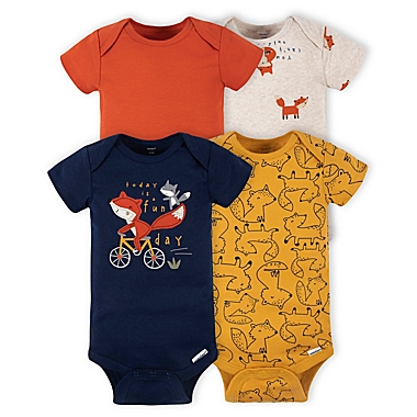 Gerber&reg; Onesies&reg; Brand Size 3-6M 4-Pack Fox Short Sleeve Bodysuits in Orange. View a larger version of this product image.