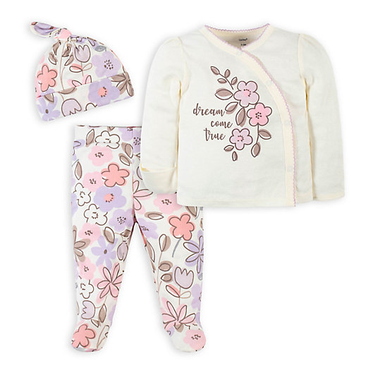 Alternate image 1 for Gerber® 3-Piece Bunny Side Snap Shirt, Pant, and Hat Take-Me-Home Set in Purple