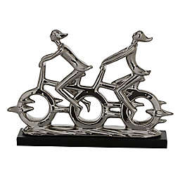 Ridge Road Decor Porcelain Cyclists Sculpture in Silver/Black