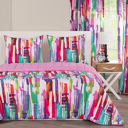 Alternate image 1 for Crayola® Brush Up Reversible Comforter Set in Flamingo Pink