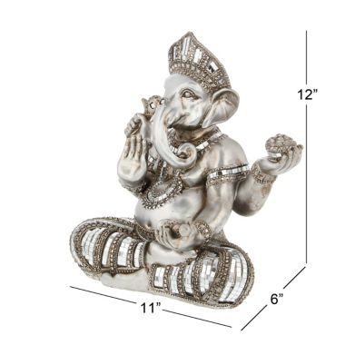 Ridge Road Decor Polystone Ganesh Sculpture in Silver. View a larger version of this product image.