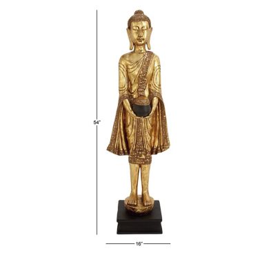 Ridge Road D&eacute;cor Standing Buddha Statue in Gold. View a larger version of this product image.