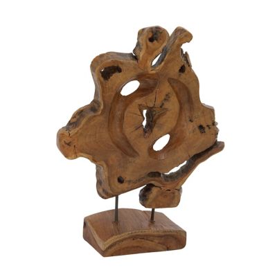 16" x 19" Brown Teak Wood Handmade Live Edge Abstract Sculpture, by DecMode