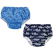 Hudson Baby&reg; 2-Pack Shark and Wave Swim Diapers in Blue
