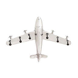 Ridge Road Décor Art Deco Metal Airplane with Wall Hooks in Silver