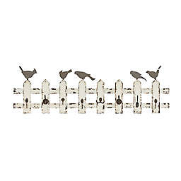 Ridge Road Décor Wood Birds on a Fence Wall Hook Panel in White