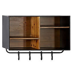 Ridge Road Décor Brown Iron Industrial Wall Shelves with Hooks