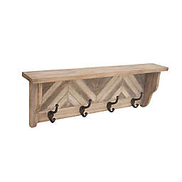 Ridge Road Décor Wood Vintage Wall Shelf with Hooks in Brown
