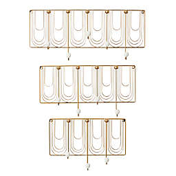 Ridge Road Décor Metal Glam Wall Hooks in White/Gold (Set of 3)