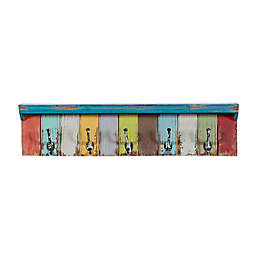 Ridge Road Décor Multicolor Wood Coastal Wall Hook Panel with Shelf