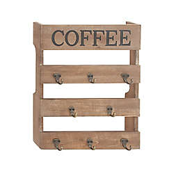Ridge Road Décor Wood Coffee Farmhouse-Style Wall Hook Panel in Brown/Grey