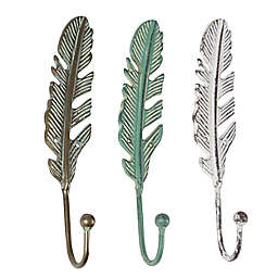 Ridge Road Décor Metal Feather Eclectic Multicolored Wall Hooks (Set of 3)