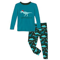 KicKee Pants® Santa Dino 2-Piece Pajama Set in Green/Blue