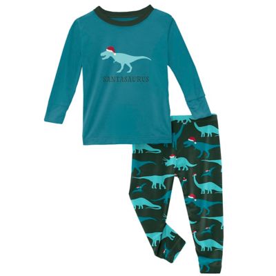KicKee Pants&reg; Santa Dino 2-Piece Pajama Set in Green/Blue