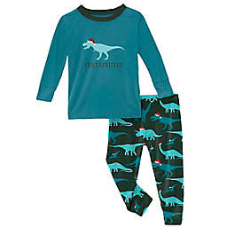 KicKee Pants® Santa Dino 2-Piece Pajama Set in Green/Blue