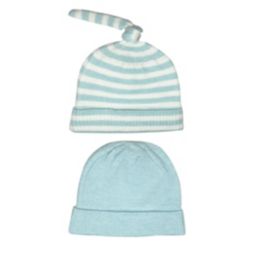 NYGB™ 2-Pack Striped Top Knot and Solid Knit Hats in Pastel Blue