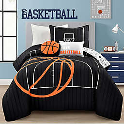 Lush Decor Basketball Game 4-Piece Reversible Twin Quilt Set in Black/Orange