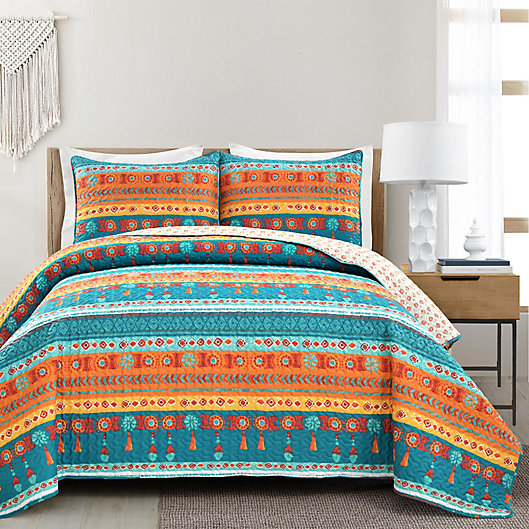 Alternate image 1 for Lush Decor Boho Watercolor 3-Piece Reversible King Quilt Set in Turquoise