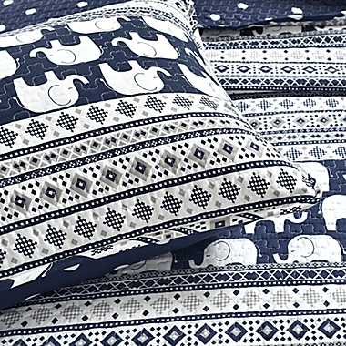 Lush Decor Elephant Stripe 5-Piece Reversible Full/Queen Quilt Set in Navy. View a larger version of this product image.