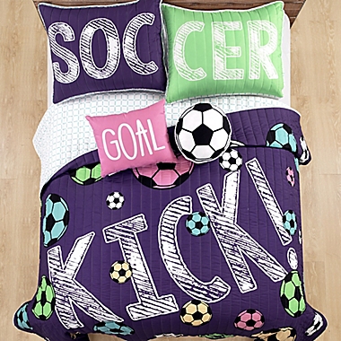 Lush Decor Girl&#39;s Soccer Kick Reversible Quilt Set in Purple. View a larger version of this product image.