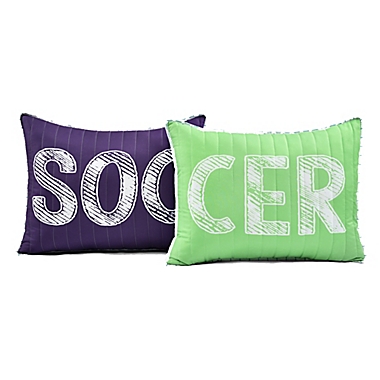Lush Decor Girl&#39;s Soccer Kick Reversible Quilt Set in Purple. View a larger version of this product image.