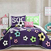 Lush Decor Girl&#39;s Soccer Kick Reversible Quilt Set in Purple