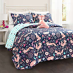 Lush Decor Pixie Fox 3-Piece Reversible Twin Quilt Set in Navy/Pink