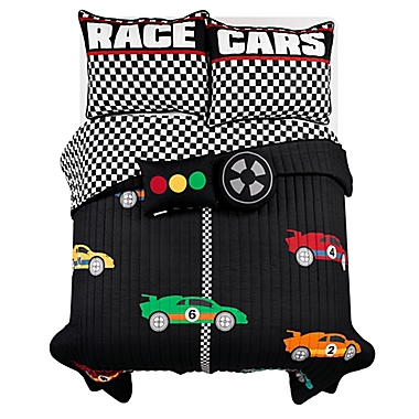 Lush Decor Racing Cars Reversible Quilt Set in Black. View a larger version of this product image.