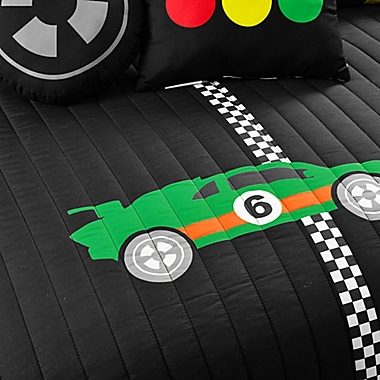 Lush Decor Racing Cars 5-Piece Reversible Full/Queen Quilt Set in Black. View a larger version of this product image.