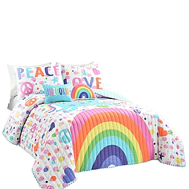 Lush Decor Unicorn Rainbow 5-Piece Reversible Full/Queen Quilt Set in White. View a larger version of this product image.