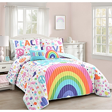 Lush Decor Unicorn Rainbow 5-Piece Reversible Full/Queen Quilt Set in White. View a larger version of this product image.
