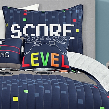 Lush Decor Video Games 4-Piece Reversible Twin Quilt Set in Navy. View a larger version of this product image.