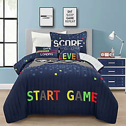Lush Decor Video Games 4-Piece Reversible Twin Quilt Set in Navy