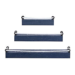Ridge Road Decor Wood Contemporary Wall Shelves in Blue/White (Set of 3)