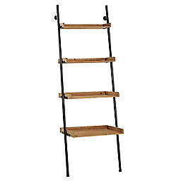 Ridge Road Décor Brown Wood and Black Metal Farmhouse Leaning Ladder Wall Shelves