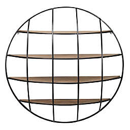 Ridge Road Décor Round Iron Industrial Wall Shelves in Light Brown/Black