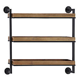 Ridge Road Décor Metal and Wood Industrial Wall Shelves in Brown/Black