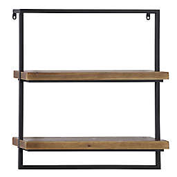 Ridge Road Décor Metal and Wood Industrial Wall Shelf in Brown