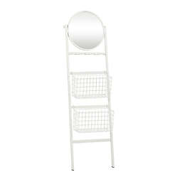 Ridge Road Décor Leaning Ladder Metal Contemporary Wall Shelf and Mirror in White