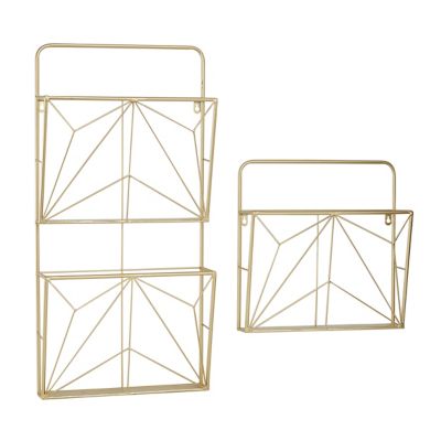 Metal Geometric 3 Slot Wall Shelf Set of 2 Gold - Olivia & May: Decorative Storage, No Assembly Required