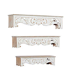 Ridge Road Decor 3-Piece Wood Vintage Wall Shelves in Brown/White