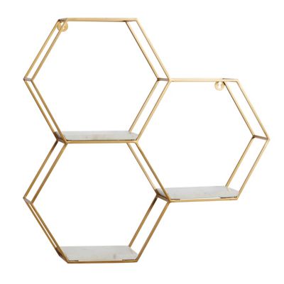 Ridge Road Dcor White Marble Contemporary Wall Shelf in Gold image