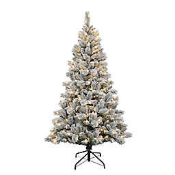 Bee & Willow™ 7.5-Foot Flocked Pre-Lit Artificial Christmas Tree in Green/White