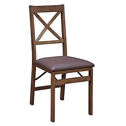 Bee & Willow™ Home Padded Folding Chair in Walnut/Brown Faux Leather