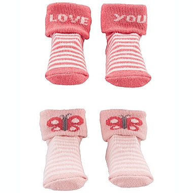 carter&#39;s&reg; Newborn 2-Pack Love You Keepsake Booties in Pink. View a larger version of this product image.