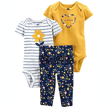 carter&#39;s&reg; 3-Piece Floral Little Character Set in Mustard. View a larger version of this product image.