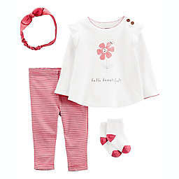 carter's® Preemie 4-Piece Hello Beautiful Top, Pant, Sock and Headband Set in Pink