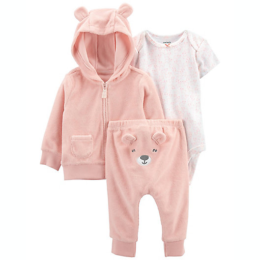 Alternate image 1 for carter's® 3-Piece Little Bear Jacket, Bodysuit, and Pant Set in Pink