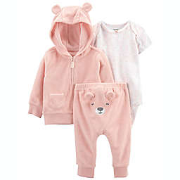 carter's® Newborn 3-Piece Little Bear Jacket, Bodysuit, and Pant Set in Pink