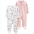 Alternate image 0 for carter&#39;s&reg; 2-Pack Butterfly/Stripe Zip-Up Cotton Sleep &amp; Plays in White/Pink